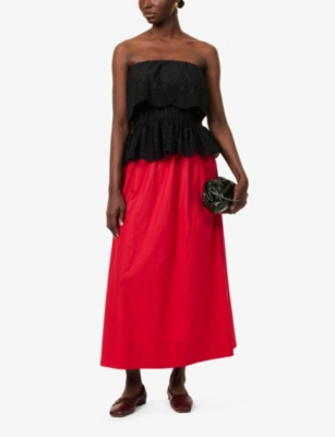 POSSE WOMENS RUBY SYLVIE FLARED COTTON-POPLIN MIDI SKIRT XS 