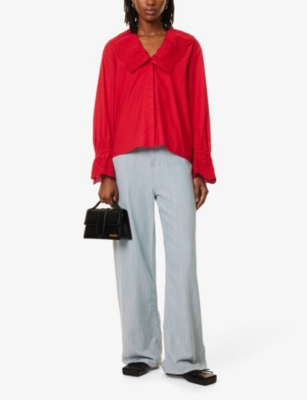 POSSE WOMENS RUBY BERYL EMBROIDERED-COLLAR COTTON SHIRT XS 