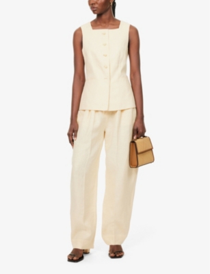 POSSE WOMENS DUSTY CITRON RIO FLARED-HEM LINEN VEST 