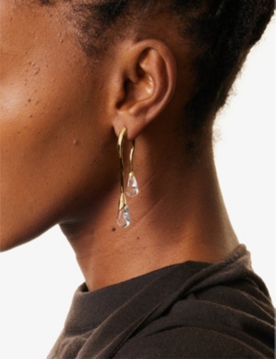 ALEXIS BITTAR WOMENS GOLD/CLEAR LUCITE DOUBLE-DROP14CT YELLOW-GOLD PLATED BRASS EARRINGS 