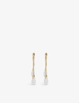 Shop Alexis Bittar Womens Gold/clear Lucite Double-drop14ct Yellow-gold Plated Brass Earrings