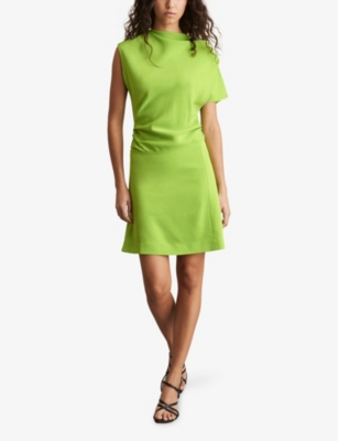 REISS: Freya Asymmetric Ruched Woven Mini Dress