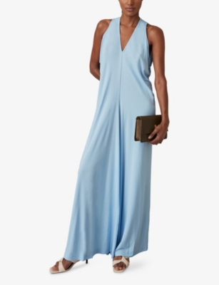 REISS WOMENS DELIA DRAPED JERSEY MAXI DRESS BLUE