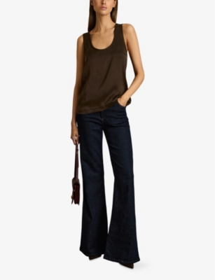REISS WOMENS CHOCOLATE RUBY SLEEVELESS STRETCH-SILK TOP XS 