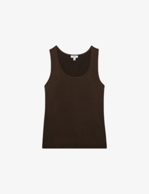 REISS WOMENS CHOCOLATE RUBY SLEEVELESS STRETCH-SILK TOP XS 