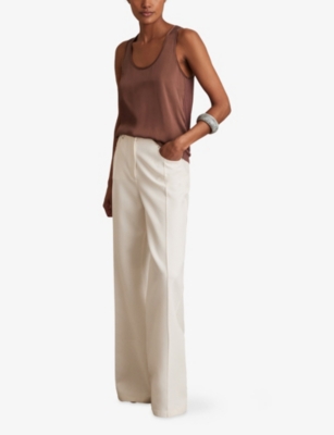 Reiss Womens Ruby Sleeveless Stretch-silk Top Mocha Brown In Burgundy