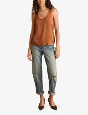 Reiss Womens Toffee Ruby Sleeveless Stretch-silk Top Xs In Toffee