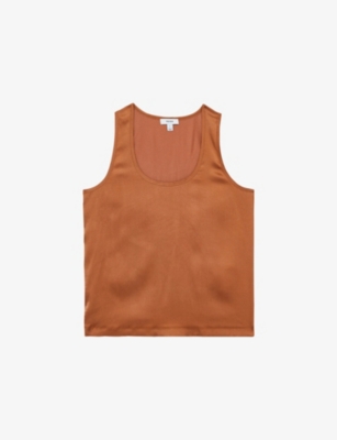 Reiss Womens Toffee Ruby Sleeveless Stretch-silk Top Xs In Toffee