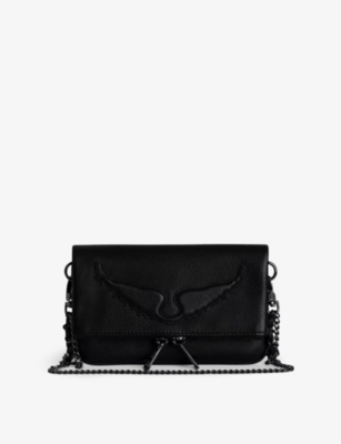 Zadig & Voltaire Womens Noir Rock Nano Grained-leather Clutch Bag In Noir