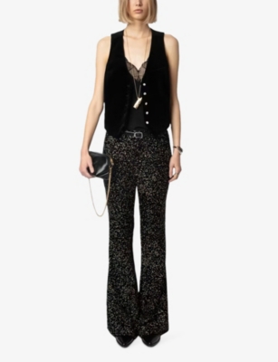 Zadig & Voltaire Womens Noir Emaux Rhinestone-embellished Velvet Waistcoat In Noir