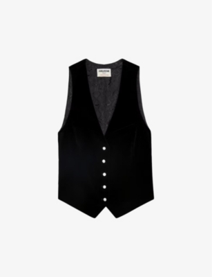 Zadig & Voltaire Womens Noir Emaux Rhinestone-embellished Velvet Waistcoat In Noir