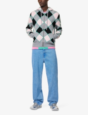 MARNI: Hooded Diamond-Pattern Knitted Wool Cardigan
