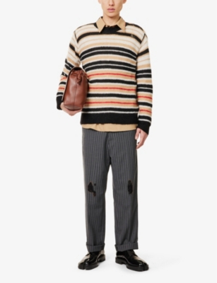 MARNI: Striped-print crew-neck relaxed fit wool-blend jumper
