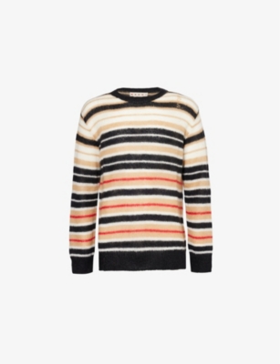 MARNI: Striped-print crew-neck relaxed fit wool-blend jumper