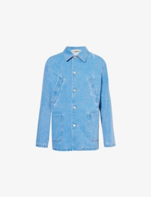 Shop Marni Mens Cobalt Floral Embroidered Oversized Denim Jacket