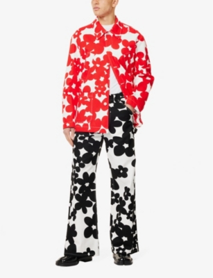 Shop Marni Mens Crimson Floral-pattern Single-breasted Cotton Jacket