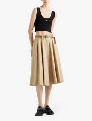 PRADA: Chino flared cotton midi skirt