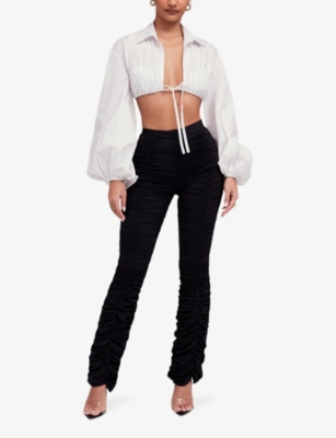 Shop Mistress Rocks Womens White Balloon Got Plans Tie-front Cropped Cotton Shirt