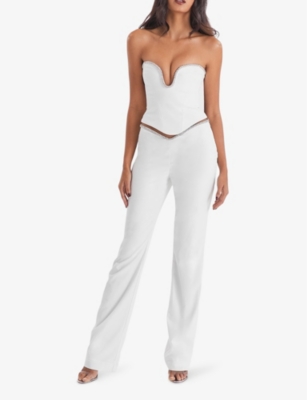 Mistress Rocks Womens  Crystal-embellished Plunge-neck Woven Corset In Ivory