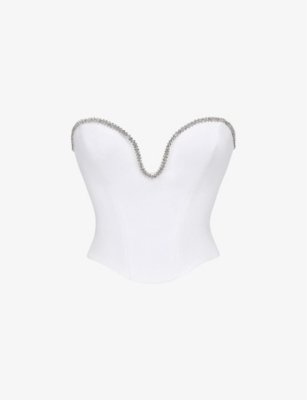 Mistress Rocks Womens  Crystal-embellished Plunge-neck Woven Corset In Ivory