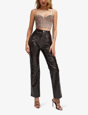 MISTRESS ROCKS WOMENS MISTRESS ROCKS UNCONDITIONAL HIGH-RISE PATENT VEGAN-LEATHER TROUSERS 