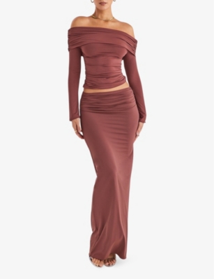 MISTRESS ROCKS: Gathered slim-fit high-rise stretch-jersey maxi skirt