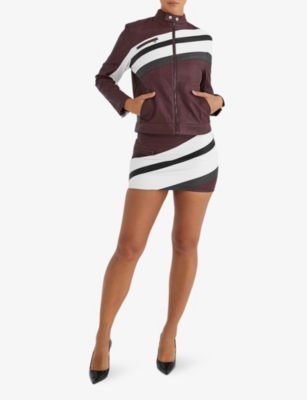Shop Mistress Rocks Womens Hickory Zip-embellished Striped Vegan-leather Mini Skirt Xs