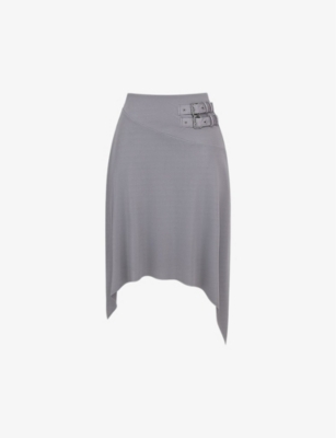 Mistress Rocks Womens Steel Belt-embellished High-rise Stretch-jersey Midi Skirt In Steel