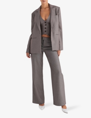 Mistress Rocks Womens  Peak-lapel Single-breasted Checked Stretch Cotton-blend Blazer In Brown
