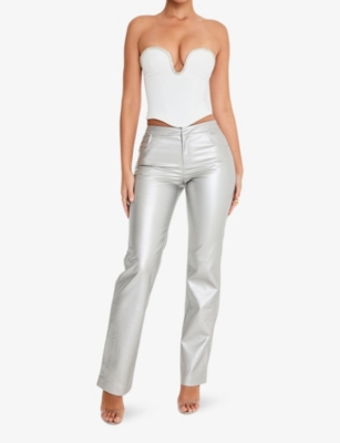 Mistress Rocks Womens Slim-fit High-rise Metallic Faux-leather Trousers Silver In Silver