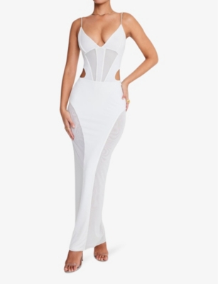 Shop Mistress Rocks Womens  Mesh-panel High-rise Stretch-jersey Maxi Skirt In Ivory