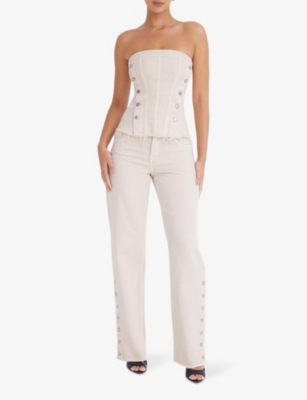 MISTRESS ROCKS: Button-embellished relaxed-fit high-rise denim jeans