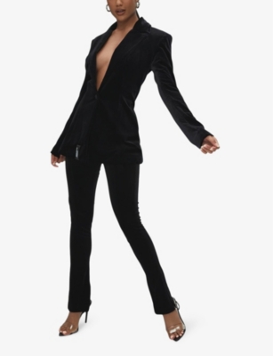 Mistress Rocks Womens Black Velvet Hermitage Flared-leg High-rise Stretch-jersey Leggings In Black Velvet
