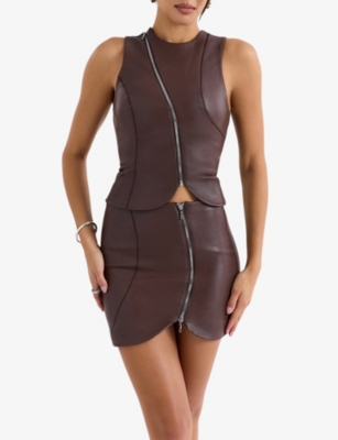 MISTRESS ROCKS: Zip-embellished high-rise vegan-leather mini skirt