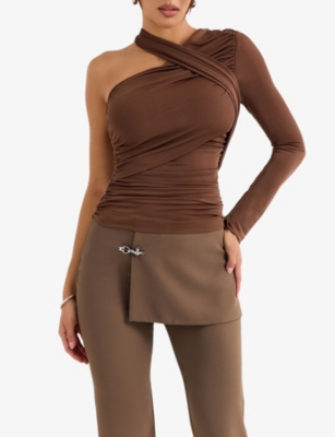 Shop Mistress Rocks Womens Earth One-sleeve Slim-fit Stretch-jersey Top