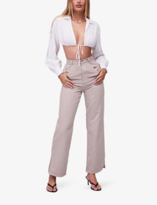Mistress Rocks Womens  Twist High-waist Straight-leg Denim Jeans In Taupe