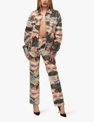 Mistress Rocks Womens Foundry Graphic-print Straight-leg Denim Jeans Landscape Print In Landscape Print