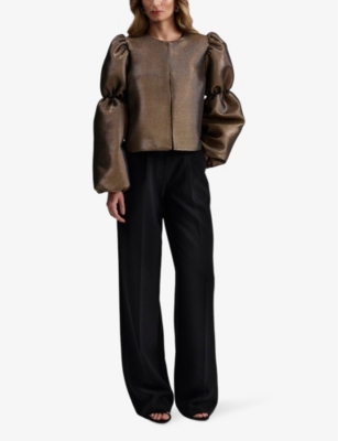 Malina Womens  Zoey Puff-sleeve Satin Blouse In Gold Metallic