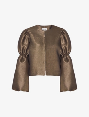 Malina Womens  Zoey Puff-sleeve Satin Blouse In Gold Metallic