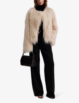 MALINA: Manda round-neck long-sleeve faux-fur jacket