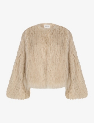 MALINA: Manda round-neck long-sleeve faux-fur jacket