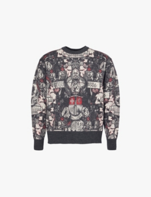 Mens Aries x Arsenal Graphic-Print Relaxed-Fit Wool-Blend Jumper