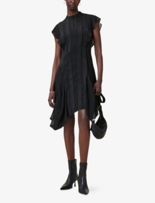Allsaints Womens Fleur Asymmetric Woven Mini Dress Black In Black