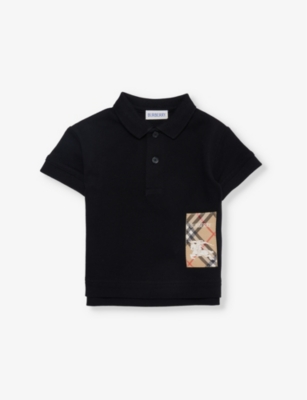 Burberry Babies' Black Brand-patch Short-sleeve Cotton-piqué Polo Shirt 6 Months-2 Year