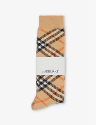 Burberry Kids' Check-print Stretch-cotton Blend Socks Sand Ip Check