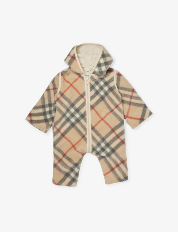 Check-Pattern Fleece-Lined Jacquard-Knit Bodysuit  3-12 Months