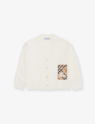 BURBERRY: V-neck brand-patch wool cardigan 12 months-2 years
