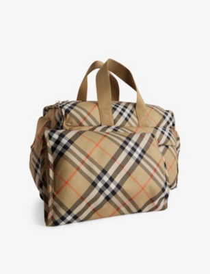 BURBERRY SAND IP CHECK CHECK-PATTERN WOVEN BABY CHANGING BAG 