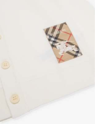 BURBERRY: V-neck brand-patch wool cardigan 4-14 years