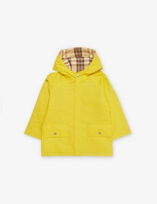 Shop Burberry Marigold Hooded Reversible Cotton Coat 3-6